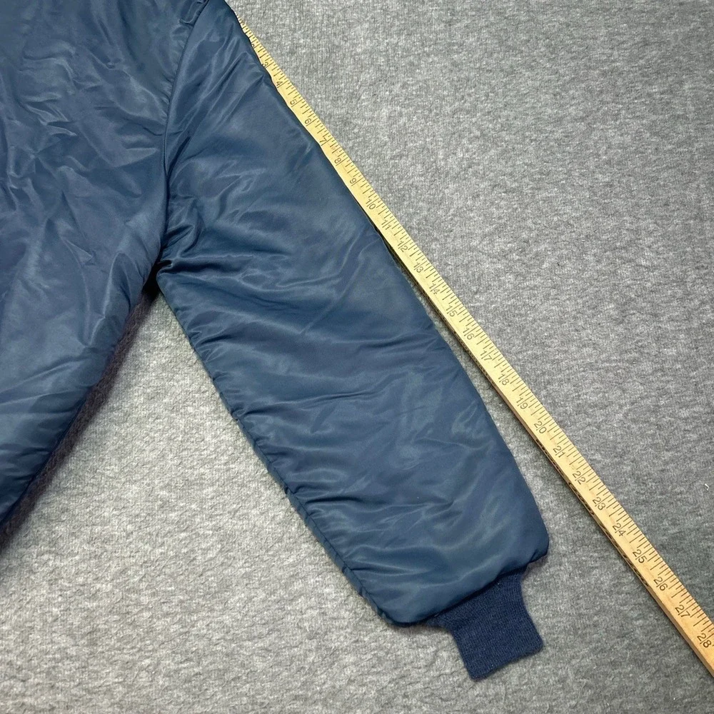 Vintage Timber King Mens Medium Jacket Navy Blue Bomber Fuzzy Collar Insulated‎